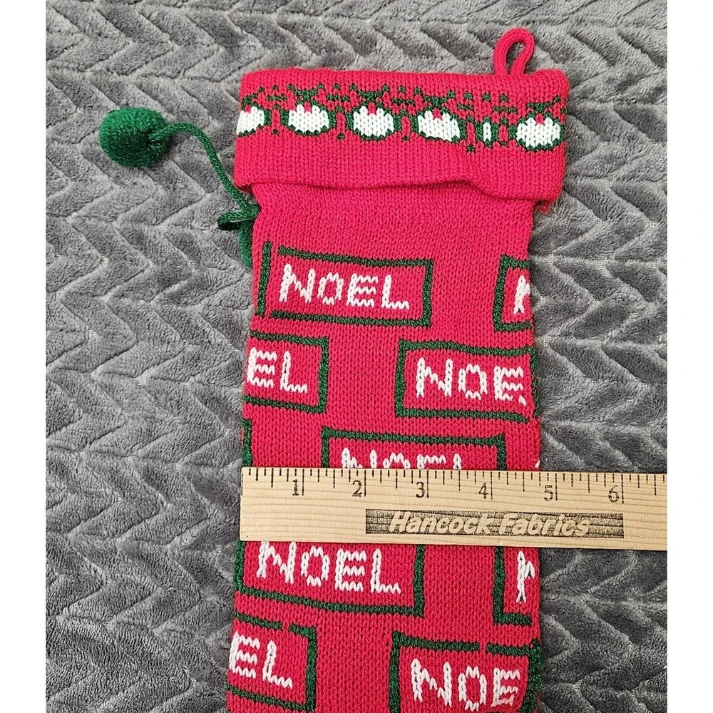 Vintage 4 Knit‎ Pom Pom Christmas Stockings Lot NOEL 3 Red 1 Green Bundle